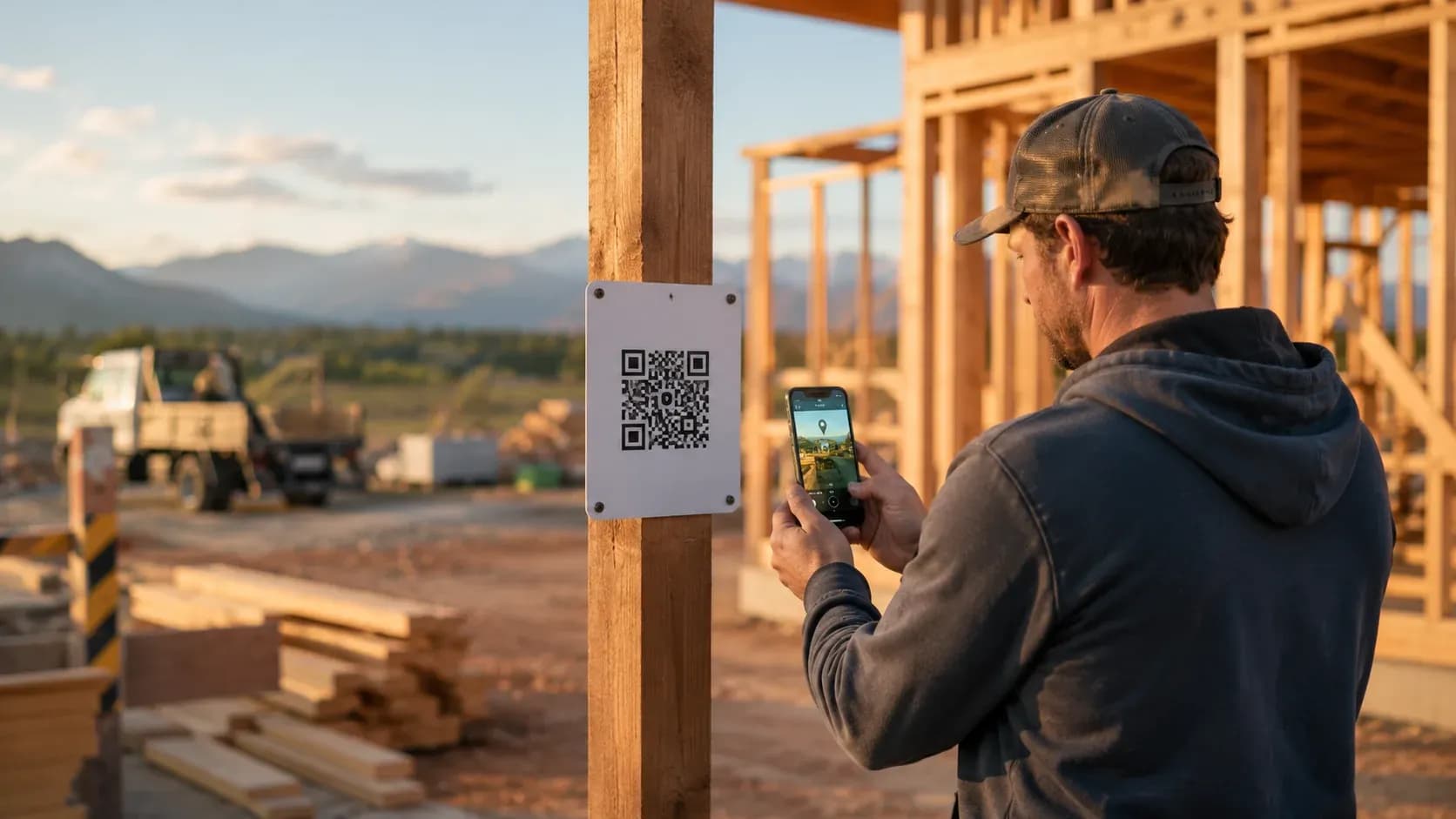 Worker scanning a job QR code for voluntary point-in-time context