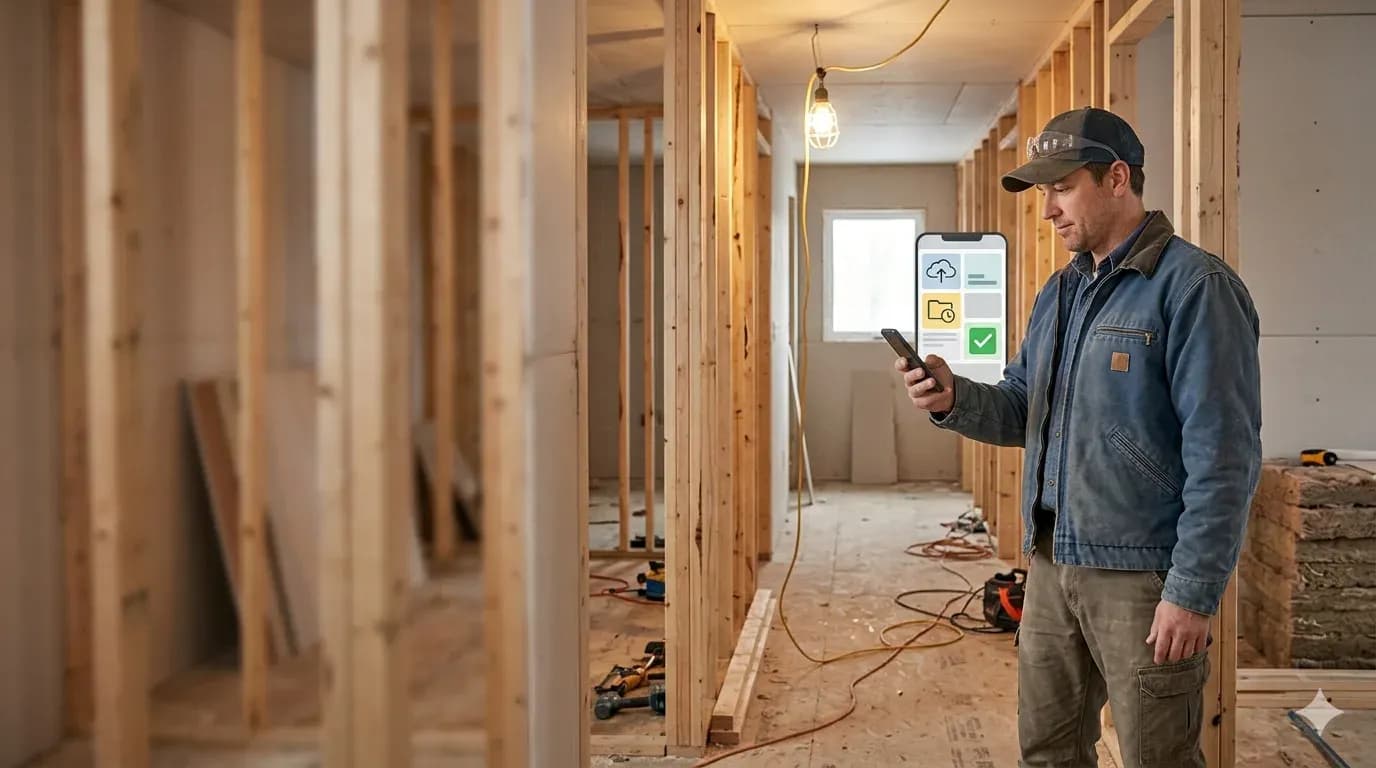 Interface concept: worker using a phone on the job site in a poor service area
